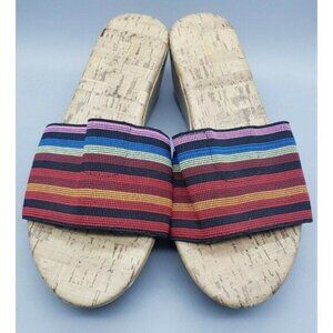 Avenue Ladies 10W Striped Rainbow Slip On Wedges Cork Sandals